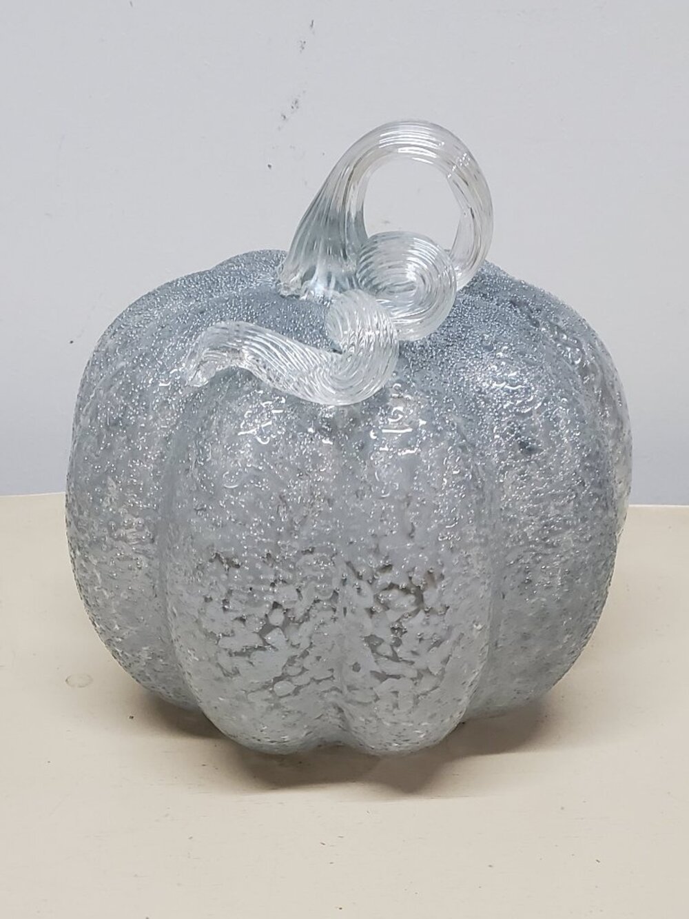 Cinderella Handblown Art Glass Pumpkin with Clear Stem